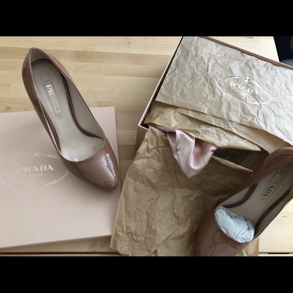 Prada patent leather platform heels